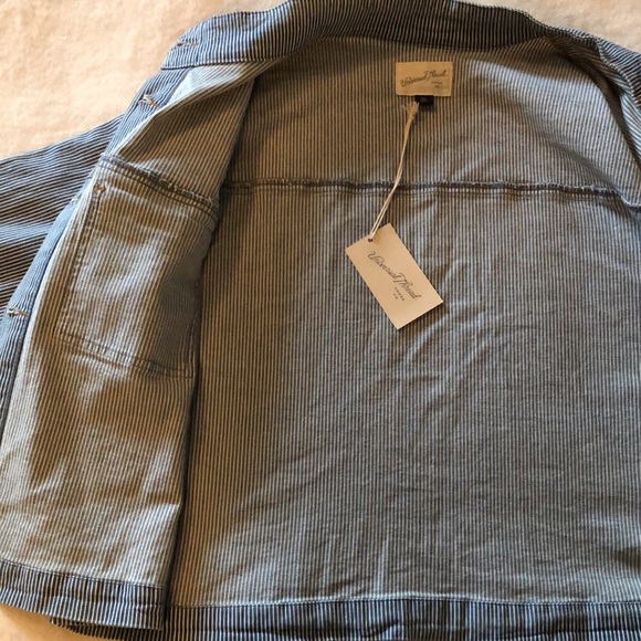 NWT Universal Thread boxy striped jean jacket with band collar and chest pockets - Picture 10 of 13